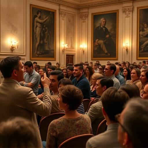 Conférence sur l'histoire de France, avec un conférencier passionné devant un public intéressé.