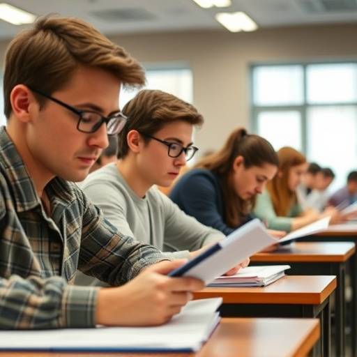 Image d'étudiants passant un examen de franäais avec concentration