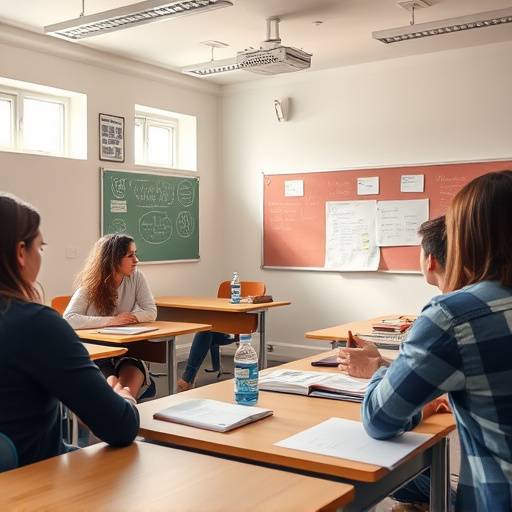 Image détaillée d'une salle de classe où se déroule un cours de franäais intermédiaire