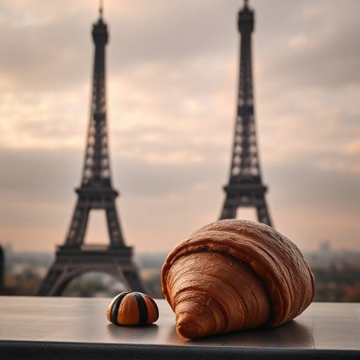 Image représentant des symboles de la culture franäaise, comme la Tour Eiffel, un croissant, et un béret