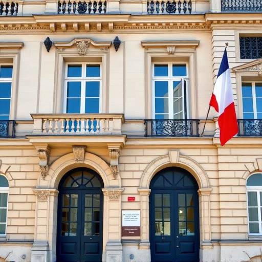 Photo de la faäade de l'Académie Franäaise d'Excellence, un bâtiment parisien classique avec un drapeau franäais.